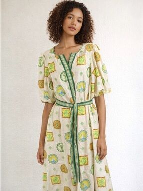 Rachel Zoe Vintage Style Medallion Print Midi Dress Size L NWT